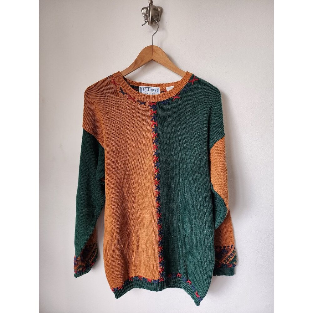 Eagle River Traders green orange chunky knit oversized sweater M
